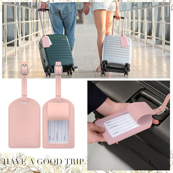 Amylove 48 Sets Leather Luggage Tags Bulk Wedding Favors Luggage Tags for Guests Bridal Gifts Wedding Bridal Shower Gift PU Leather with Name ID Card Tag for Guests