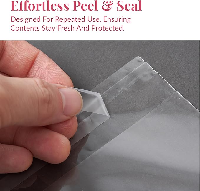 Prestee Self Sealing Cellophane Bags 11x14 Inches - 200 Pack Clear Poly Bags for Shirts, Treats, and Gifts - Self-Sealing and Twist-Tie Closure - 100% Polypropylene - Food-Friendly Cello Bags