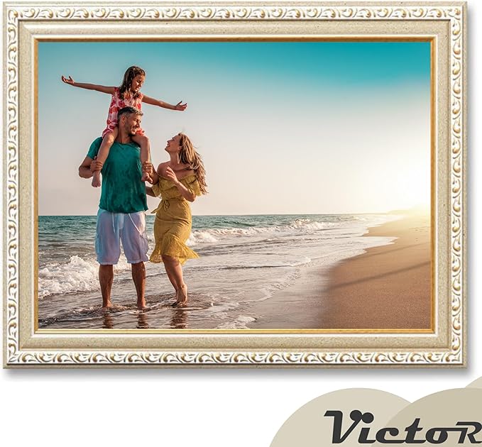 VictoR Picture Frame Chagall 8,5x11 Beige Gold - Vintage Picture Frames with Shutterproof Acrylic Glass - 8,5 x 11 Photo Frame - Beige Picture Frames - Antique - only for hanging