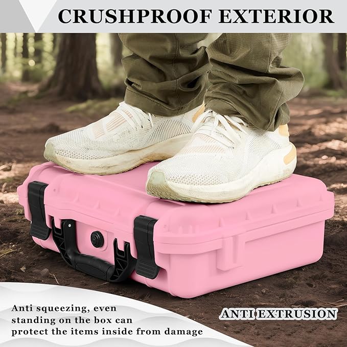 Relaxweex 1 Pcs 14.3 x 11.4 x 4.5 Inch Waterproof Hard Case with DIY Customizable Foam Insert Portable Protective Case with Knife for Camera Drones Equipments Tools Test Instruments (Pink)