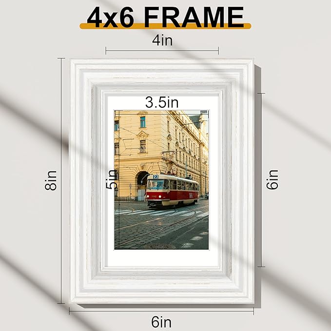 Vittanly 4x6 Picture Frames Set of 2, Ornate Vintage Photo Frame for Wall or Tabletop, Display 3.5x5 Pictures with Mat or 4x6 without Mat, Rustic White