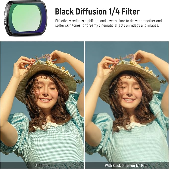NEEWER ND Filter Set (4 Pack) Compatible with DJI Osmo Pocket 3 Creator Combo Accessories with 0.75X Wide Angle Lens & Screen Protectors, ND16 ND64 ND256 Black Diffusion 1/4 Filter, FL-B14