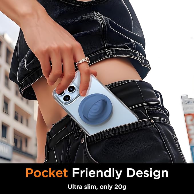 Upgraded Magnetic Phone Grip, Liquid Silicone Soft and Portable, Removable Finger Loop Ring Grip Holder for iPhone, Strong Magnetic Attraction, Compatible with MagSafe Phone Case, Azure Blue