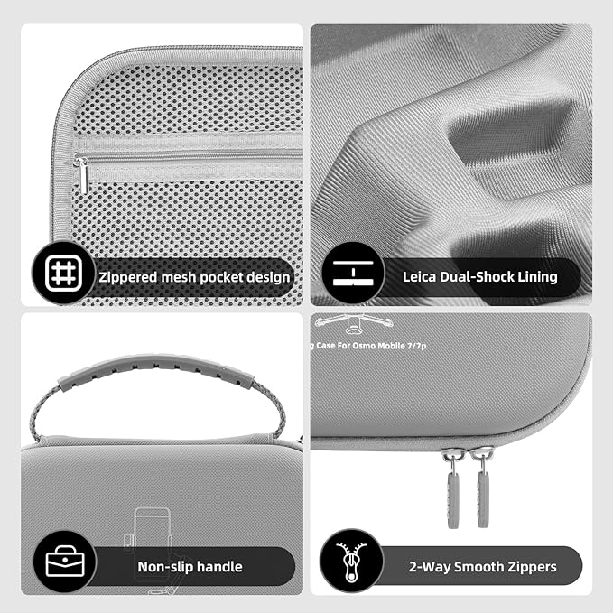 Osmo Mobile 7P Carrying Case, PU Portable Shoulder Bag for DJI OM 8/7/Pro – Protective Travel Storage Case Smartphone Gimbal Stabilizer Accessories, Gray