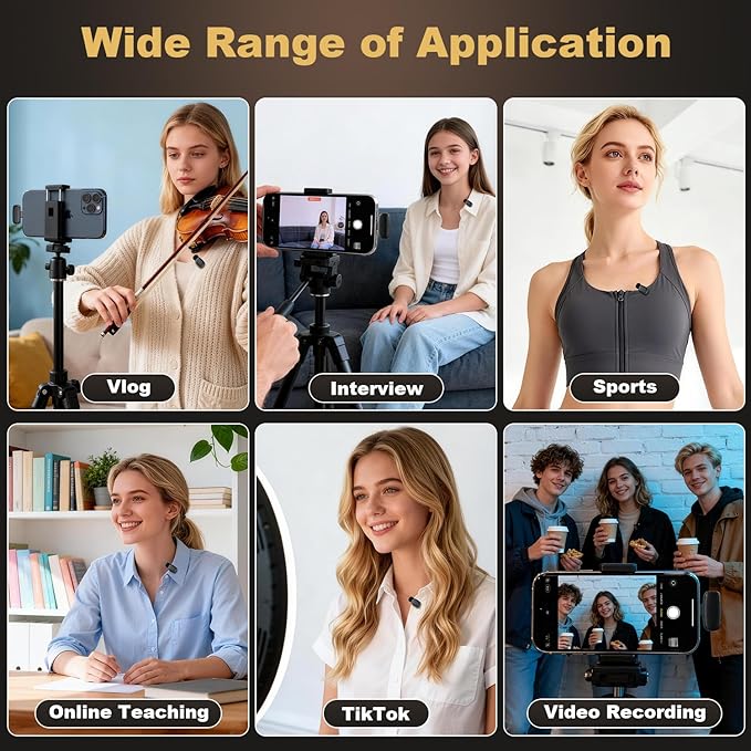 Wireless Lavalier Mini Microphone for iPhone ipad Android, 30H Long Battery Life, 100FT Wireless Range, Noise Cancellation, Plug & Play for Vlogging, Video Recording, Podcast, YouTube, TikTok