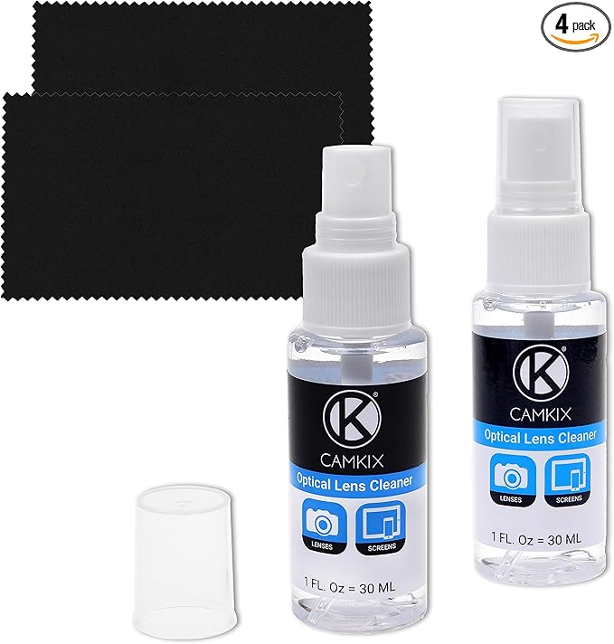 Camkix Lens and Screen Cleaning Kit - 2X Cleaning Spray 2X Microfiber Cloth - Perfect to Clean The Lens of Your DSLR and Compatible with Your Camera, Smartphone, Tablet, Notebook, etc.