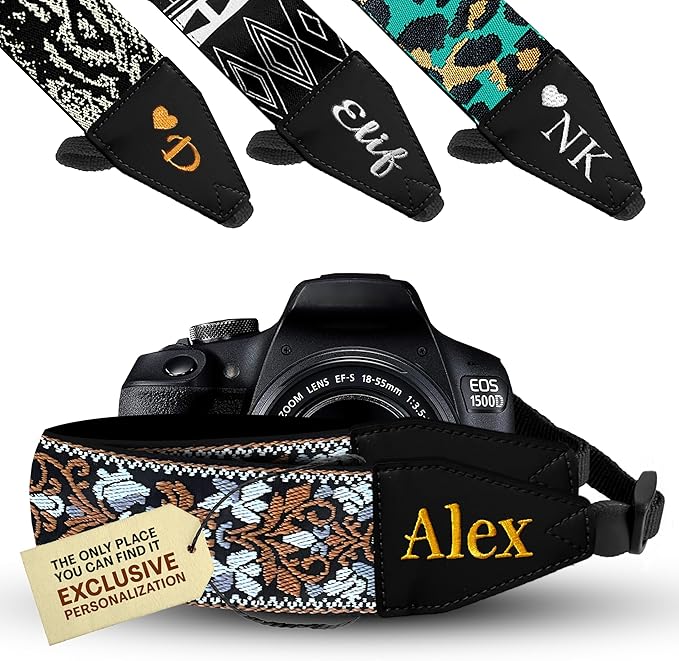 Art Tribute Camera Strap for All DSLR and Mirrorless Cameras. Add Your Name Or Initials Make It a Personalized Gift