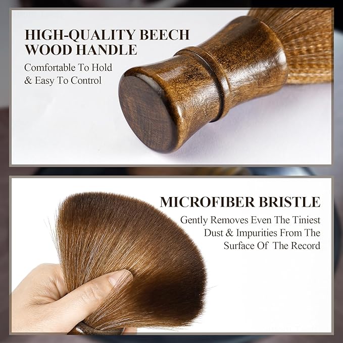 NiHome Vinyl Record Cleaning Brush for Turntables, LPs, Lenses, Screens, Furniture, Premium Beechwood Handle Ultra-Fine Microfiber Bristles Multi-Purpose Tool for Safe Dust Removal & Anti-Static Care