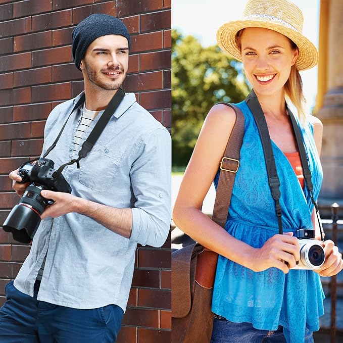 Neck Strap Silicone Camera Straps - Padded Camera Strap, 1.5" Wide Adjustable Nylon Shoulder Strap - Compatible with Canon, Nikon, Sony, and More DSLR and Mirrorless Cameras (Black)