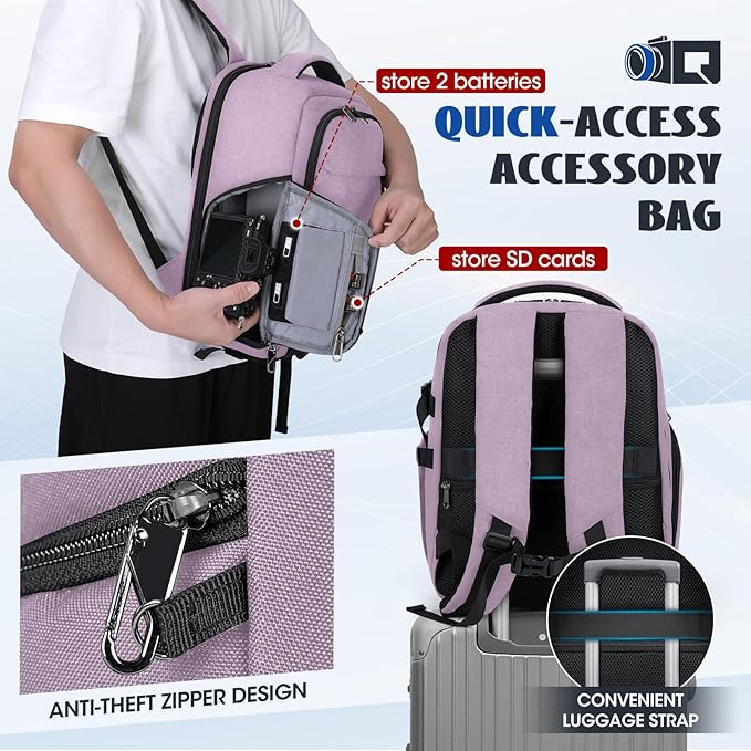 Camera Backpack Camera Bag for Photographers DSLR SLR Mirrorless Camera Cases with Waterproof Rain Cover & Laptop Compartment Fits 14 Inch Laptop,Anti Theft Travel photography backpack,Pink