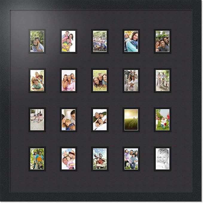 Art to Frames Double-Multimat-398-89/89-FRBW26079 Collage Photo Frame Double Mat with 20-2x3 Openings and Satin Black Frame