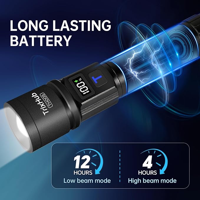 Rechargeable Flashlights High Lumens, 5Mode Flash Light with LCD Digital Display, Super Bright Flashlight Adjustable Tactical Flashlight, High Powered LED Handheld Flashlight for Home