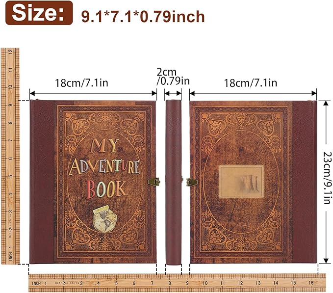 My Adventure Book Scrapbook 124 Pages Retro Style Embossed Photo Album,DIY Handmade Memory Travel Diary Photo Scrapbook for Couples,Anniversary,Wedding,Valentines Day Gifts(Brown)