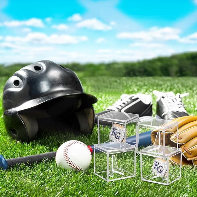 9 Pack Championship Ring Display Case Clear Acrylic Ring Case Display Box for Sports Baseball Basketball Softball Golf Single Ring Holder Stand, 2.16 Inch