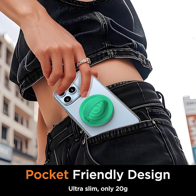 Upgraded Magnetic Phone Grip, Liquid Silicone Soft and Portable, Removable Finger Loop Ring Grip Holder for iPhone, Strong Magnetic Attraction, Compatible with MagSafe Phone Case, Emerald Green