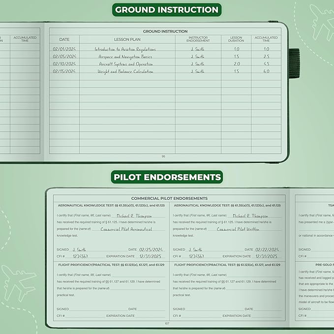 Clever Fox Pilot Logbook – Hardcover Flight Log Journal for Professional & Student Pilots – Aircraft Record Book, Aviation Gifts & Gear (Radar Green)