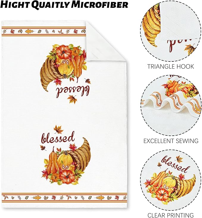 Nialnant Thanksgiving Kitchen Towels, Microfiber Washcloths Dish Towels for Drying Dishes, Funny Kitchen Hand Towels, Housewarming Gifts for New House (Thanksgiving Turkey)