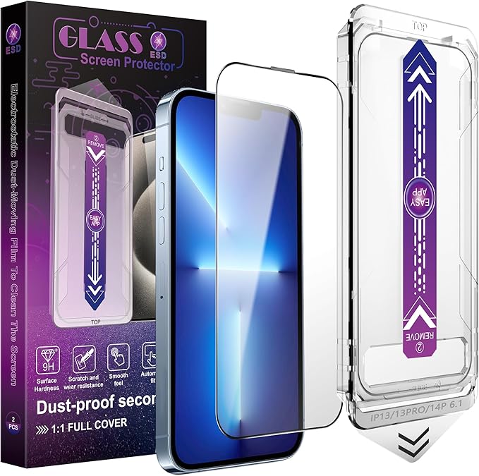 CHRYSHA 2 Pack Screen Protector for iPhone 16e/iPhone 14/iPhone 13 Pro/iPhone 13, 9H Tempered Glass, Full Cover, Anti-Fingerprint, Auto Dust-Elimination, No Bubble, Easy Installation