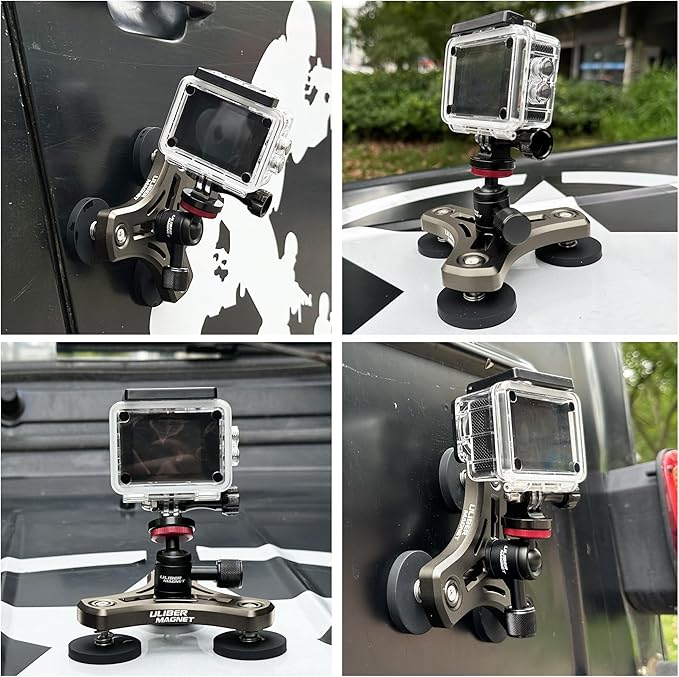 ULIBERMAGNET Magnetic Action Camera Mount,100LB Solid Aluminum Magnetic Mount Tripod with Mini Ball Head,Strong Rubber Coated Magnet with 1/4’’-20 Male Thread Stud for GoPro,Security Camera