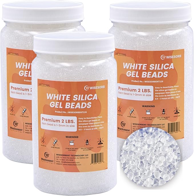 6 LBS Pure White Silica Gel Desiccant Beads, 1-3mm Premium Quality Reusable Silica Beads