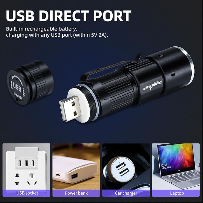 DARKDAWN Redlight Flashlight Rechargeable USB, LED Mini Red Light Flashlights Focus Adjustable, Flash Light Portable with Pocket Clip for Fishing, Beekeeping, Hunting, Night Astrophotography