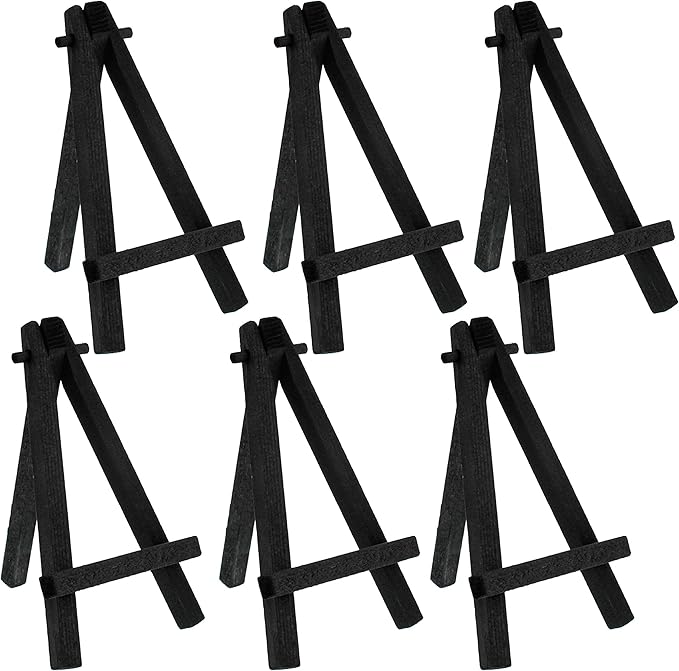 U.S. Art Supply 5" Mini Easel (6 Pack) - Black Wooden A-Frame Tabletop Display Stand, Mini Easel Stand - Small Easels for Display, Small Canvases, Crafts, Business Cards, Signs, Photos, Gifts