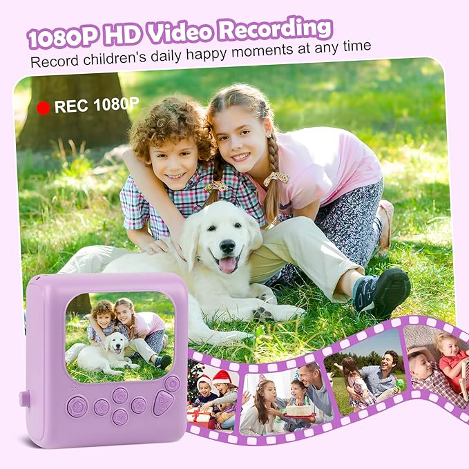 Kids Instant Print Camera,1080P Digital Camera for Kids with 32GB Card & 3 Rolls Printing Paper,4 6 7 8 9 10 Year Old Girls Boys Christmas Birthday Gifts, Instant Print Toys for Girls 6-8 8-10(Purple)