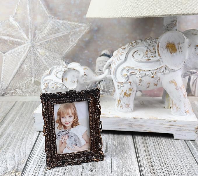 Hymmah 2.5 * 3.5Inch Mini Wallet Picture Frame Vintage Photo Frame Ornate Textured Hand-Crafted Resin Frame with Easel&Hook for Tabletop&Wall Display,Photo Gallery,Art