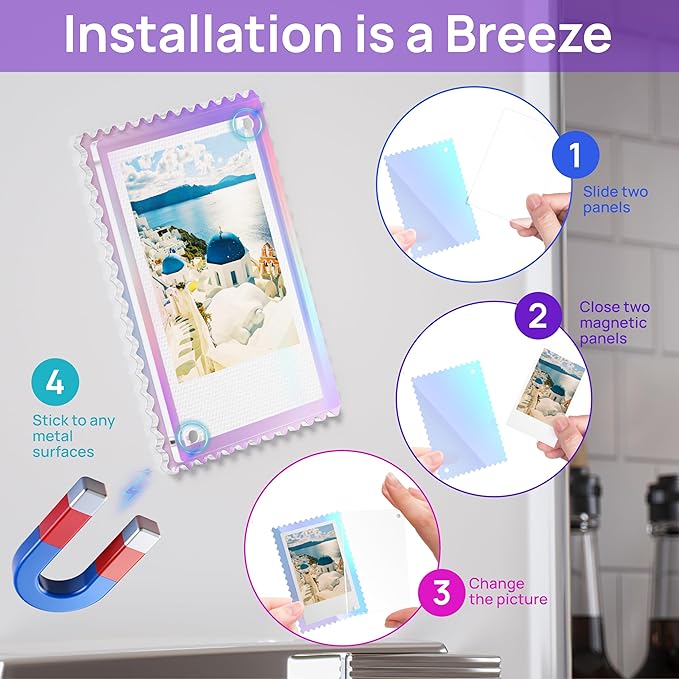 WINKINE Polaroid Magnets Frame for Refrigerator, Instax Frame for Fujifilm Instax Mini & Polaroid Film, Mini Picture Frames 2x3, Fridge Magnetic Photo Frames