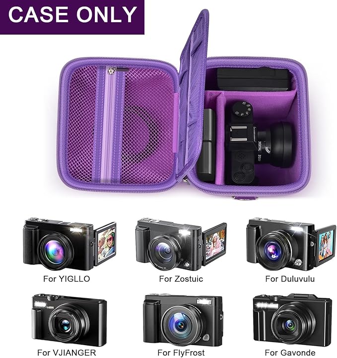 ANKHOH Vlogging Camera Case for Duluvulu/for Zostuic/for YIGLLO/for Gavonde/for Canon/for Kodak Pixpro Digital 4K 5K Camera Carrying Travel Bag for SD Cards, Accessories(Box Only)(Purple)