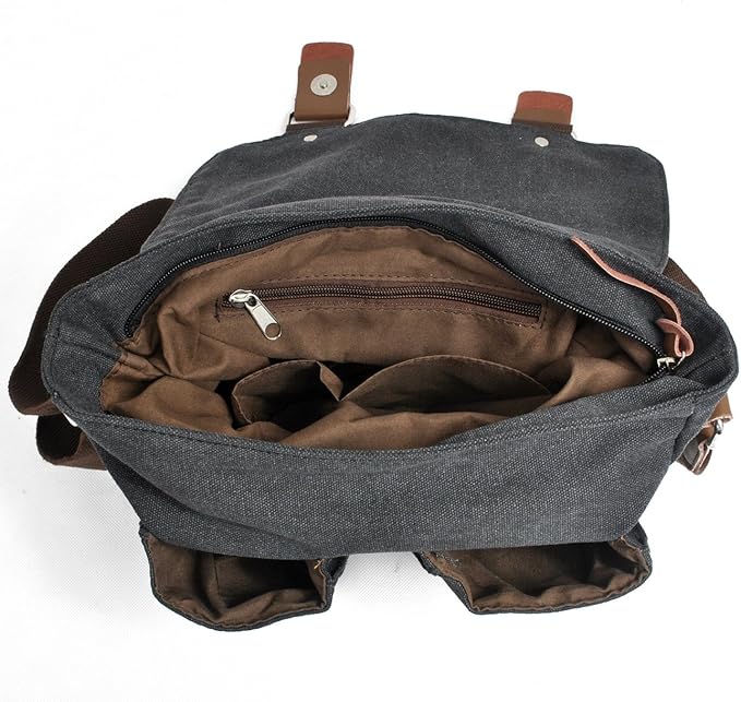 Waterproof Camera bag/Case, Vintage Canvase Leather Trim DSLR SLR Camera Shoulder Messenger Sling bag for for Nikon, Canon, Sony, Pentax, Olympus Panasonic, Samsung & Many More