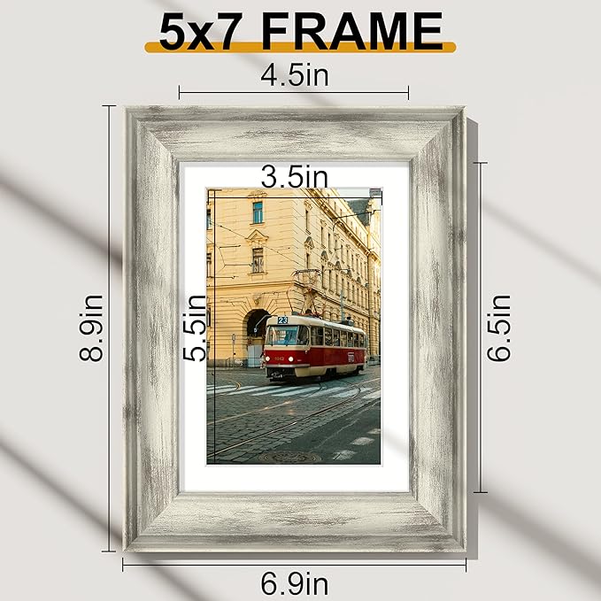 Vittanly 5x7 Picture Frames Set of 2, Ornate Vintage Photo Frame for Wall or Tabletop, Display 4x6 Pictures with Mat or 5x7 without Mat, Distressed White