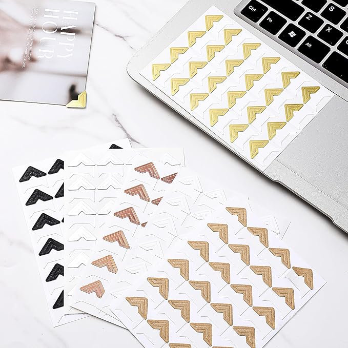 240Pcs Self-Adhesive Photo Corners for Scrapbooking, 10 Sheets Photo Mounting Corners Picture Scrapbook Frame Stickers for DIY Scrapbook Album Picture Frames Journal Supplies 6 Colors