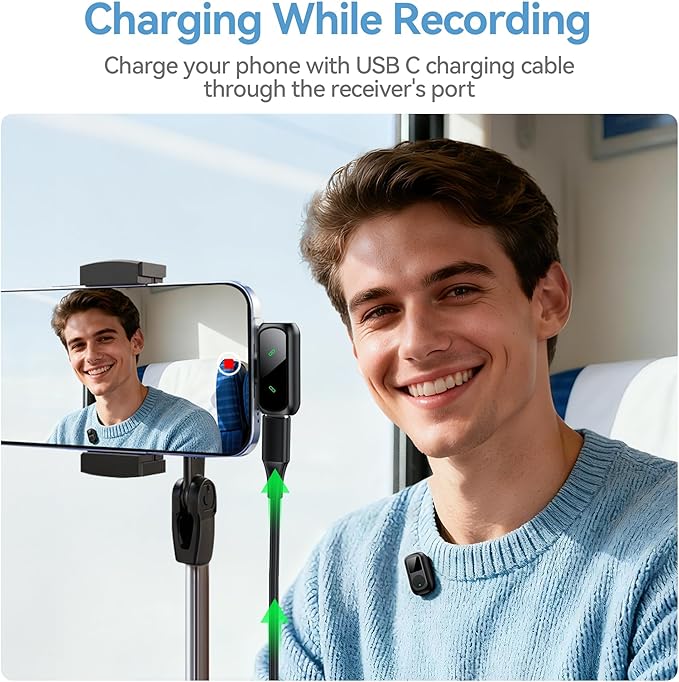 occiam Mini Lavalier Microphone for iPhone & Android Wireless Microphones Noise Reduction Magnetic Mini Lapel Mic with 54H Charging Case for YouTube Podcast Tiktok Vlogging Video Recording Black