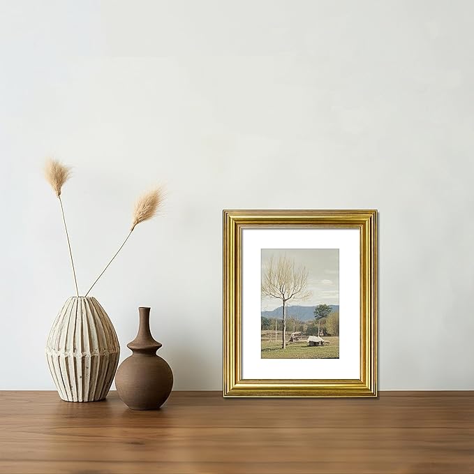 VIOLABBEY 8x10 Picture Frame Gold, Photo Frames, Fits Pictures 5x7 with Mat or 8 x 10 without Mat, Vintage Display for Tabletop and Wall