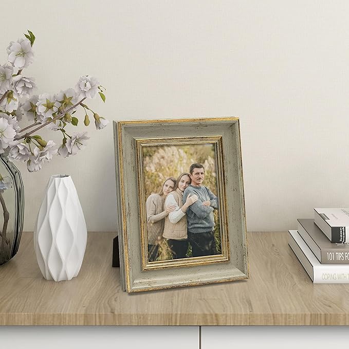 Afuly 5x7 Picture Frame Vintage Antique Photo Frame Retro Green Gold Picture Frames Home Decor for Wall Haning or Tabletop Display, Wedding Birthday Gifts for Mom Grandma Women