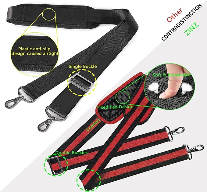 ZINZ Shoulder Strap 58" Ultra-Thick Fixed Padded and Adjustable Buckles Crossbody Strap for Briefcase Laptop Bag Luggage