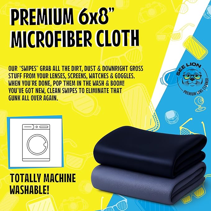 See Lion Premium Lens Cleaner Kit | Safe for Glasses, Camera Lenses, Screens, and Optics - Streak-Free Formula with Microfiber Cloth | 30ml / 1oz Travel Size