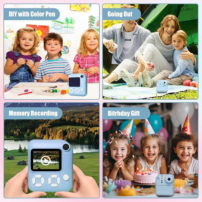Instant Print Camera for Kids, Christmas Birthday Gifts for Kids Ages 3-12, 16X Zoom,1080P Vedio Selfie Digital Camera,Toddler Portable Toy for Girls and Boys with 32GB TF Card (Blue)