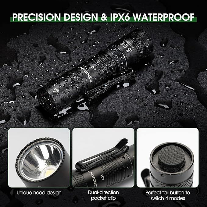 Rechargeable Flashlights 1200 Lumens EDC Flashlight, AA Pocket Flashlight High Lumens with Clip, Super Bright Small Flashlights, 4 Modes Flash Light for Camping, Home, and Emergencies (Black)