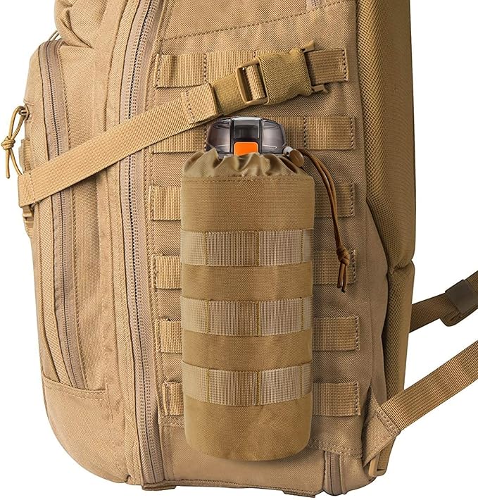 Tactical MOLLE Water Bottle Pouch with Drawstring Open Top & Mesh Bottom, Military Water Bottle Holder Bag Sports Travel Hydration Carrier