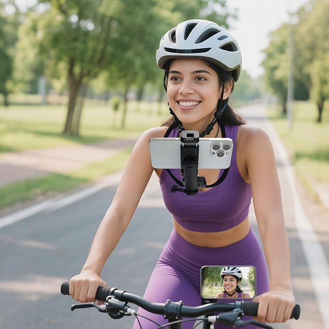 4-in-1 Clamping Neck&Chest Phone Mount–Hands-Free POV Vlog Video Holder for Recording&Streaming,Wearable Camera Stand for Indoor/Outdoor Content Creation,Compatible with iPhone/Android Phones