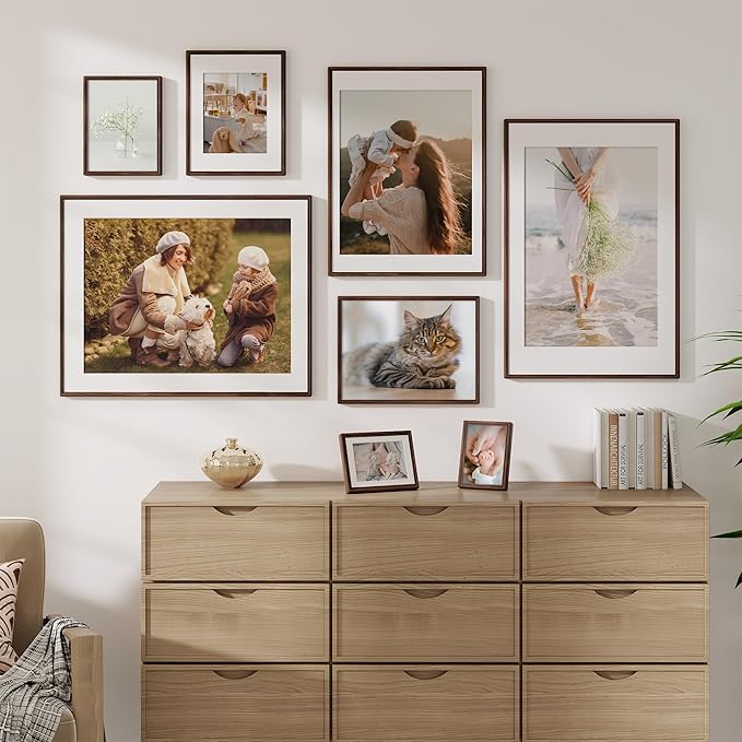 Dreamland 4x6 Picture Frame, Solid Walnut Wood 4x6 Photo Frame, 4 by 6 Wood Frames with Real Glass for Tabletop & Wall Display, 4x6 Frame Matted to 3.5x5