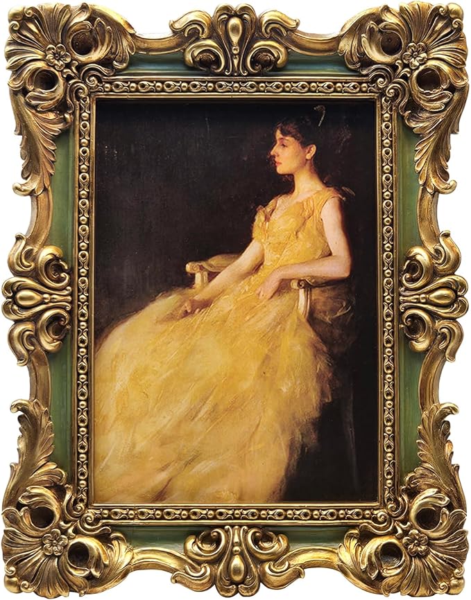 CISOO 5x7 Vintage Picture Frame Antique Ornate Green and Gold Photo Frame, for Table Top and Wall Display, Decorative Floral Design Retro Home Decor, Photo Gallery Art