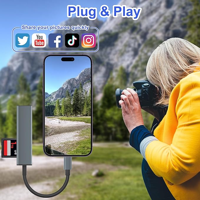 TIANSONG USB C SD Card Reader, Memory Card Reader with 60W PD Charger Adapter SD Card Adapter with SD/TF/USB 4 Ports for iPhone 15/16 iPad Pro MacBook Pro/Air iMac Android and More USB-C Devices