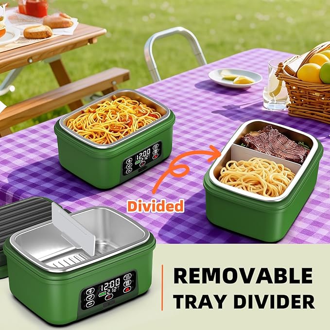 XL 6.3-Cups Cordless Electric Heated Lunch Box for Adults, 20000mAh Rechargeable Battery Powered Smart Self Heating Lunchbox for Men Women, 100W Food Warmer for Trucks Driver Travel Office Worker