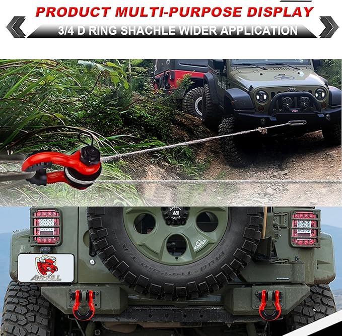 Upgraded Snatch Block, 3/4" D Ring Shackle (2 Pack) 22,000lb Break Strength with Towing Pulley, Heavy Duty Offroad Recovery Accessory for Truck, Tractor, ATV & UTV - Red