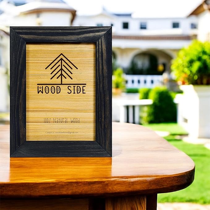 Rustic Wooden Picture Frames 4x6 - Set of 2 - Natural Eco Solid Wood and High Definition Real Glass for Wall Mounting and Tabletop Photo Frame - Black Charcoal