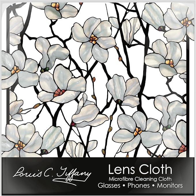 Quality Microfiber Lens Cleaning Cloth - 6”x6” - for Eyeglasses, Sunglasses, Phones, Screens, Blue-Light Glasses, Monitors - Fine Art Design - Tiffany Magnolia