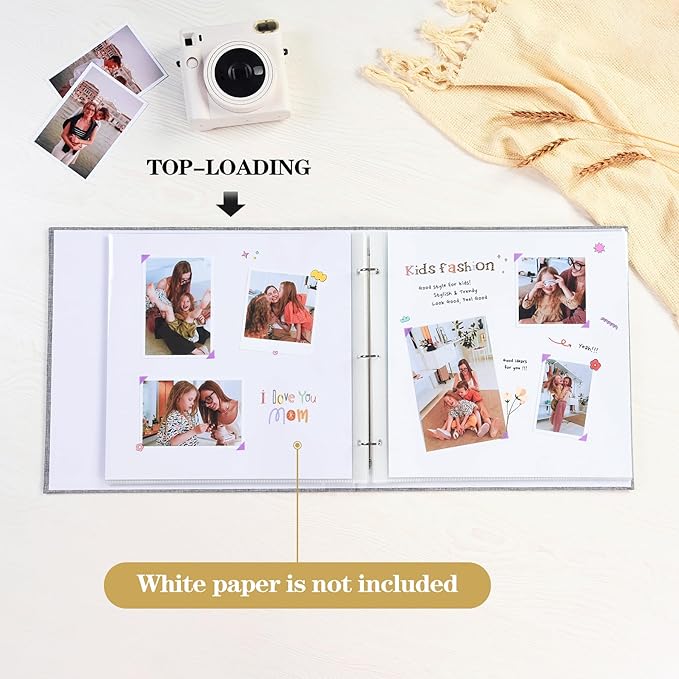 Mublalbum 10x10 Inch Large 3 Ring DIY Scrapbook Photo Album with 20 Plastic Sleeves 40 Pages Linen Cover Folder Binder for Baby Travel Wedding Anniversary and DIY Projects (Pink)